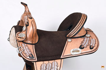 Hilason Western Horse Treeless Trail Barrel American Leather Saddle Tan